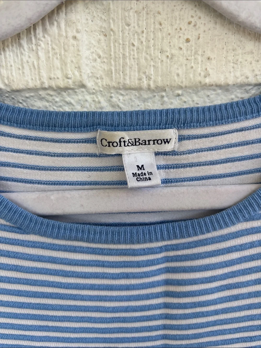 croft & barrow Light Blue and White Striped Knit 3/4 Sleeve Top sz M